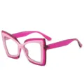 Oversized butterfly cat eye reading glasses for women, pink two tone stylish optical frames. - C8 Solid Pink Frame / +1.00 Diopter