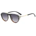 Retro cat-eye sunglasses with gradient lenses, black tortoiseshell frame, and gold metal temples. - Black Leopard Frame Gradient Gray Lens (40684) / Black Leopard