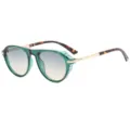 Retro cat-eye sunglasses for women and men, featuring metal temples and gradient lenses. - Green Leopard Frame Green Tea Lens (40684)