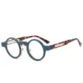 Retro ronde bril, steampunk stijl montuur in blauw met schildpadpootjes en heldere lenzen. - C6 groen montuur