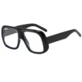 Grosse dicke schwarze Brillenfassung flache Oberseite Mode Retro Statement Brille fuer Damen Herren - C1 Schwarzer Rahmen Klare Linse