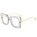 Oversized square clear frame glasses with gold temples and stylish pearl ends for fashion wear. - +100 / C2 Gray Frame
