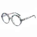 Fashionable unisex round frame reading glasses with colorful patterned design for daily use. - +100 / C2 Floral Pattern Frame