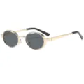 Gold metal small oval sunglasses for men and women vintage retro fashion eyewear daily wear. - Gold Frame Gray Lens