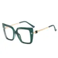 Oversized square frame glasses in dark green and gold color block, stylish optical eyewear. - C2 Green Frame / +1.00 Diopter