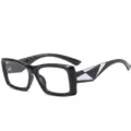 Black square frame reading glasses with stylish geometric color block temples for daily wear. - +1.00 Diopter / C3 Black Frame White Legs