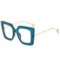 Fashion blue large frame square optical glasses with metal temples for women and men. - +100 / C3 Blue Frame