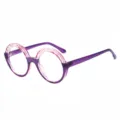 Stylish round reading glasses for men and women, unique color-blocked purple and pink frame. - +100 / C3 Pink Purple Frame