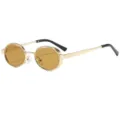 Vintage retro round metal sunglasses with brown lenses and gold frames for unisex street style. - Gold Frame Tea Lens