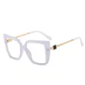 Large frame square optical eyeglasses, translucent white and gold stylish fashion eyewear. - C3 White Frame Black Accent / +1.00 Diopter