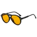 Fashion double bridge aviator sunglasses with yellow lenses, retro black frame and chic metal rivets. - C5 Glossy Black Frame Orange Lenses