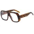 Grosse Schildpatt Flachtop Klarsichtbrille fur Damen und Herren Retro Modischer Rahmen - Leopardenmuster Rahmen Klares Glas
