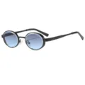 Retro metal small round sunglasses with blue gradient lenses, unisex fashion eyewear. - Black Frame Gradient Grey Blue Lens