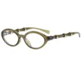 Occhiali da vista ovali unisex con aste in bambù uniche e anelli metallici dorati chic. - C11 Montatura Verde Oliva Lente Trasparente