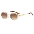 Metal oval sunglasses for women and men, fashion vintage shades with gradient brown lenses. - Gold Frame Gradient Tea Lens
