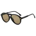 Fashion double-bridge aviator sunglasses, retro thick frame UV protection sun glasses for men women. - C6 Bright Black Frame Tea Lenses