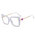Oversized square clear glasses with translucent purple frames, gold metal temples and crystal. - C4 Translucent Purple Frame / +1.00 Diopter