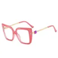 Pink Large Frame Square Eyeglasses Fashion Retro Metal Temple Clear Lens Glasses - C6 Pink Frame