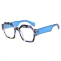 Elegante polygonale optische Brille mit blauen Schildpatt-Rahmen für den Alltag. - C7 Blaues Blumenmontuur