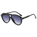 Fashion double bridge aviator sunglasses with gradient lenses for trendy outdoor wear. - C7 Glossy Black Frame Double Gray Lenses