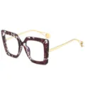 Stylish oversized square glasses for women with marbled frame and chic gold temples. - C6 Tortoise Frame