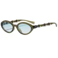 Occhiali da sole ovali rétro alla moda, astine in bambù uniche con dettagli metallici dorati. - C5 Montatura Verde Oliva Lente Sfumata Verde