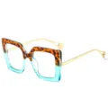Oversized square blue leopard print fashion optical glasses frame trendy eyewear for women - C8 Leopard Blue Frame