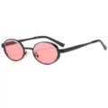 Metal small frame oval sunglasses for men and women, black frame with pink lenses variant. - Black Frame Red Lens