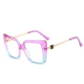 Gradient oversized square fashion eyeglasses frame with metal temples for women and men. - C8 Purple Blue Gradient Frame