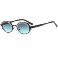 Metal small frame oval unisex sunglasses gradient blue lenses fashion retro eyewear - Black Frame Gradient Grey Green Lens