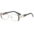 Stylish metal square frame glasses with trendy black and gold temples for daily wear. - C9 Black Gold Frame Transparent Lens