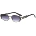 Retro small frame oval metal sunglasses for women fashion trend street style UV protection - C3 Dark Gunmetal Frame Gradient Gray Lens