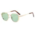 Retro achteckige Metallsonnenbrille mit hellgrünen Gläsern und stilvollen Bügeln. - c6 Goldrahmen mit grünen Gläsern