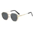 Goldene Metall Oktagon Sonnenbrille mit schwarzen Glaesern im Retro Stil fuer den Alltag. - C1 Goldrahmen Graue Gläser