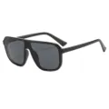 Oversized flat top sunglasses for women and men, black fashion retro shield sun glasses. - Black Frame Grey Lens