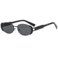 Black oval frame sunglasses retro metal fashion trendy eyewear for women street style - C1 Black Frame Grey Lens