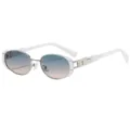 Metal small frame vintage oval sunglasses for women, fashion trend street style shades. - C2 White Frame Gradient Green Tea Lens