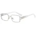 Fashion metal square optical glasses with stylish white temples for trendy women daily wear. - C8 White Frame Transparent Lens