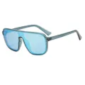 Oversized flat top sunglasses with light blue lenses and translucent grey frames for men and women. - Blue Frame Blue Mirror Lens