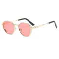 Modische Vintage Metall Achteckige Sonnenbrille mit rosa Gläsern für stilvolle Damen. - C2 Goldener Rahmen Rote Gläser
