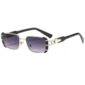 Trendy square metal sunglasses for women, fashion gradient lenses retro shades 3964 - C3 Black Gold Frame Gradient Gray Lens