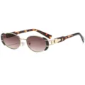 Retro oval sunglasses with gold metal frame, tortoiseshell temples and gradient brown lenses. - C4 Black Gold Frame Gradient Tea Lens