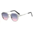 Metall kleine Rahmen Sonnenbrille mit achteckiger Farbverlauf Linse retro Unisex. - C3 Silberner Rahmen Verlauf Grau Rosa Gläser
