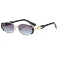 Retro oval metal sunglasses for women, fashion gradient lenses street style sun glasses. - C5 Black Gold Frame Gradient Gray Blue Lens