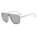 Witte montuur shield zonnebril oversized modieuze zonnebrillen cool bril model - Wit Frame Zilveren Spiegel