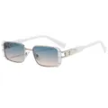 Trendy metal square sunglasses for women, fashion gradient lenses, chic hip-hop eyewear. - C2 White Frame Gradient Green Tea Lens