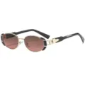 Fashion vintage oval sunglasses with gold metal frame and gradient pink-brown lenses for women stylish. - C6 Black Gold Frame Gradient Tea Pink Lens