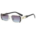 Trendy metal square small frame sunglasses with gradient lenses for women stylish hip hop look. - C5 Black Gold Frame Gradient Gray Blue Lens