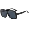 Fashion stylish one-piece square sunglasses, black chunky frame avant-garde style variant - Black Frame Gray Lens