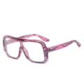 Women fashion oversized clear glasses stylish pink tortoise frame casual optical eyewear - C10 Purple Frame Clear Lens
